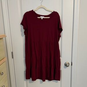 Time and Tru Burgundy Tiered Midi Dress